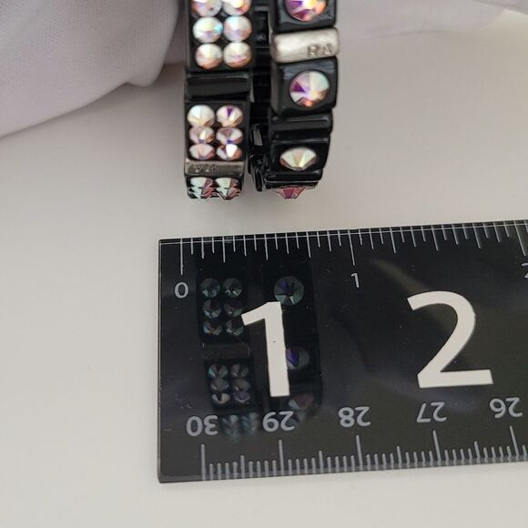 Bracelets Black Crystal Aurora Borealis Stretch Bracelets Set of 2 #0036 - Picture 10 of 13